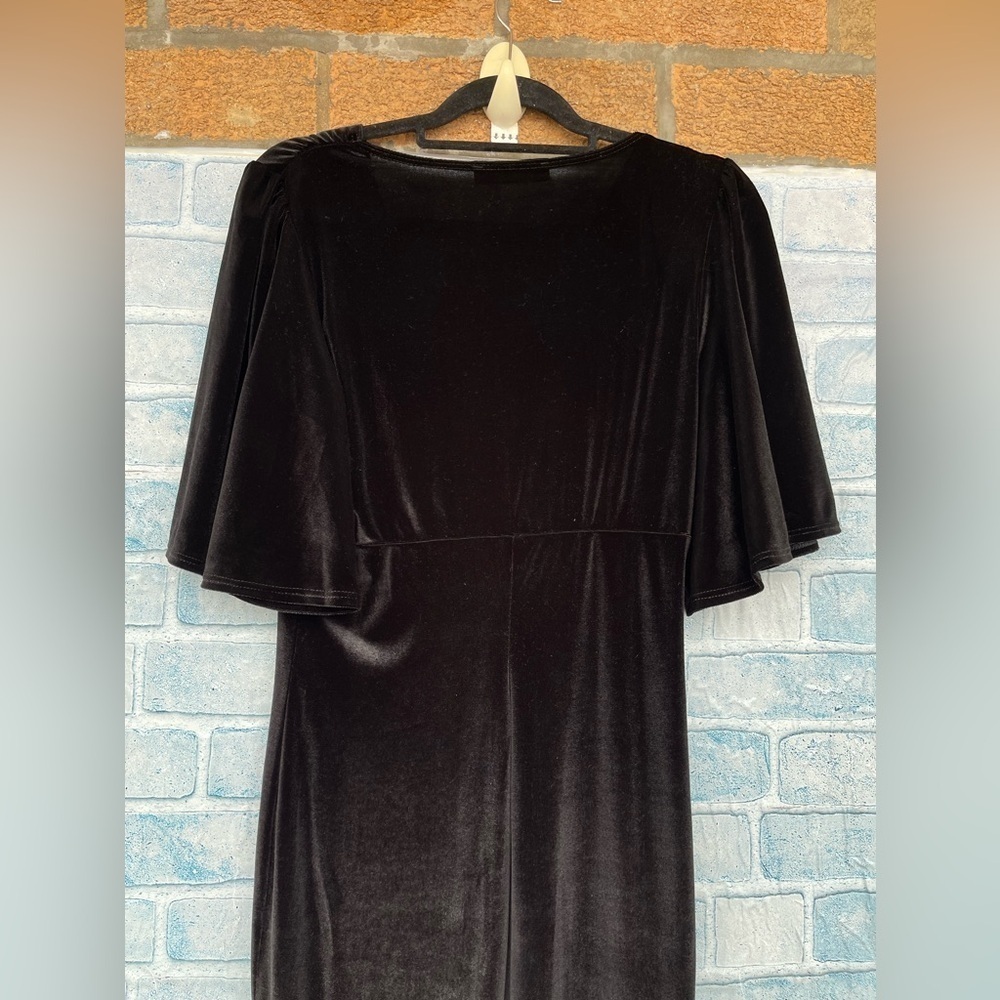 Laura Byrnes 1930s Style Gown black onyx Velvet Pinup Couture Fishtail Sz LARGE - Picture 6 of 10